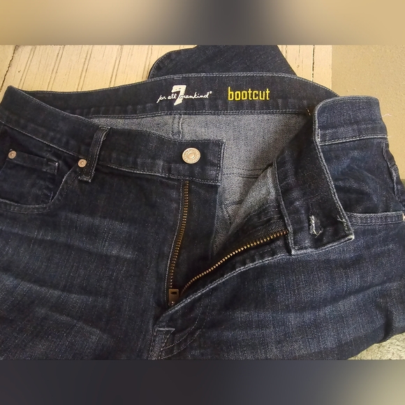 7 For All Mankind Mens Bootcut Jeans 36x32 Stretch Denim Whiskered Dark Blue - Picture 5 of 16